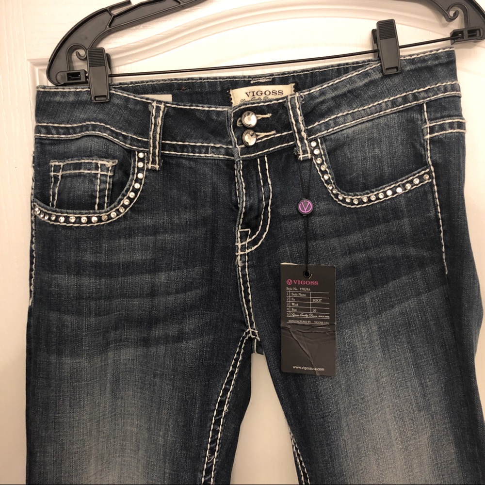 Blinged-out Vigoss bootleg jeans